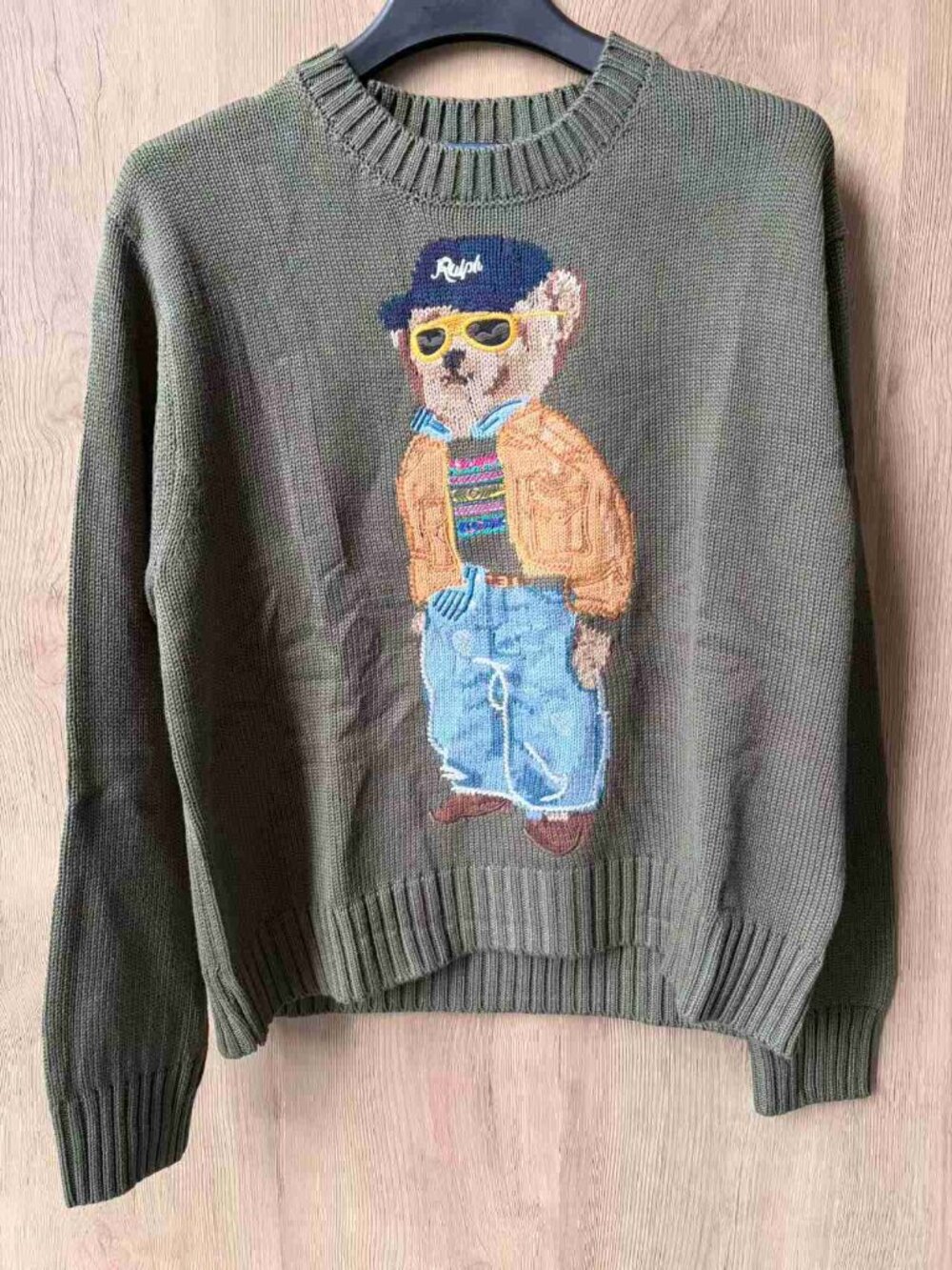 ✨Authentic Polo Ralph Lauren Olive Green Street‑Style Polo Bear Sweater